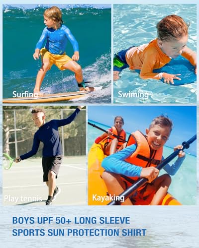 Boys UPF 50+ Long Sleeve Sport Sun Protective Rash Guard Swim Athletic Shirt Outdoor Running4