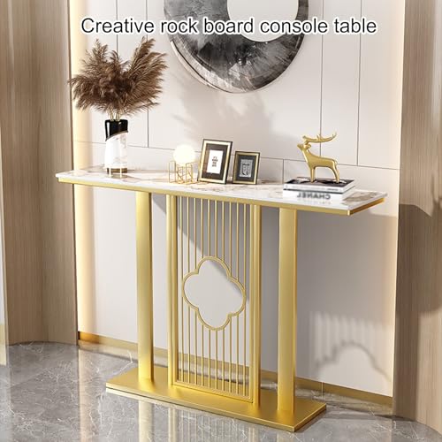 Mesa consola para entrada rectangular estrecha con marco dorado moderno 3
