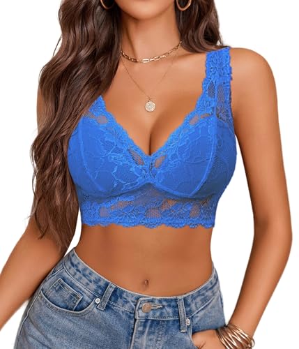 Image of Avidlove Bralettes for Women Lace Bra Non Padded Longline Bralette Deep V Triangle Sexy Everyday Lingerie Bras