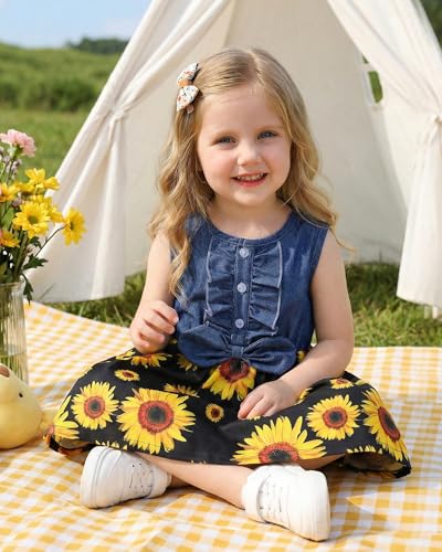 Kucnuzki Toddler Girl Outfits Baby Sunflower Princess Dresses Denim Summer Sleeveless Clothes Jean Tutu Skirts for Girls - Image 5