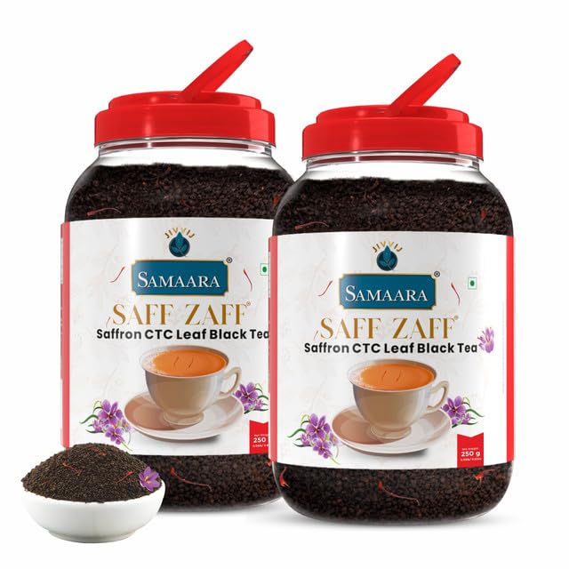 Samaara Saffron Tea 250gm Jar Pack of 2, Assam Tea, Ctc Tea, Black Tea, Kesar Tea, Chai Patti, Premium Leaf Tea, Natural Saffron Flavour Tea Powder 500gm #Saff Zaff (B0CR955ZWW) Amazon Price History, Amazon Price Tracker