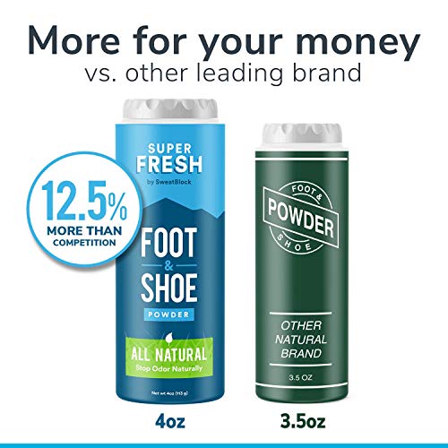 Natural Odor Eliminator Foot Powder & Shoe Deodorizer - Stop Stinky Feet & Shoe Odor. Super Fresh Foot and Shoe Powder by SweatBlock
