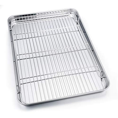 Image of P&P CHEF Extra Large Baking Sheet and Rack Set, Stainless Steel Cookie Sheet Baking Pan with Cooling rack, Rectangle 19.6'x13.5'x1.2', Oven & Dishwasher Safe -Half Size