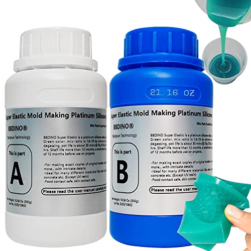 Super Elastic Silicone Mold Making Kit, Mold Making Silicone Rubber N.W. 21.16 oz, Liquid Silicone Rubber Mold Making, Ideal for Casting 3D Resins Molds & Silicone Molds 1:1 by Volume, Jade Green