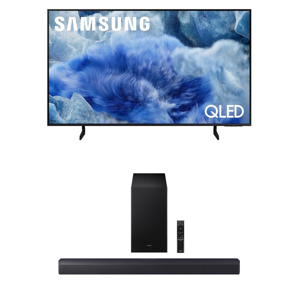 Samsung 43-Inch Class QLED Q8F 4K UHD Smart TV (2025 Model) Q4 AI Processor, 100% Color Volume + Samsung B-Series Soundbar HW-B550F 2.1 ch DTS Virtual:X Soundbar with Subwoofer (2025 Model)