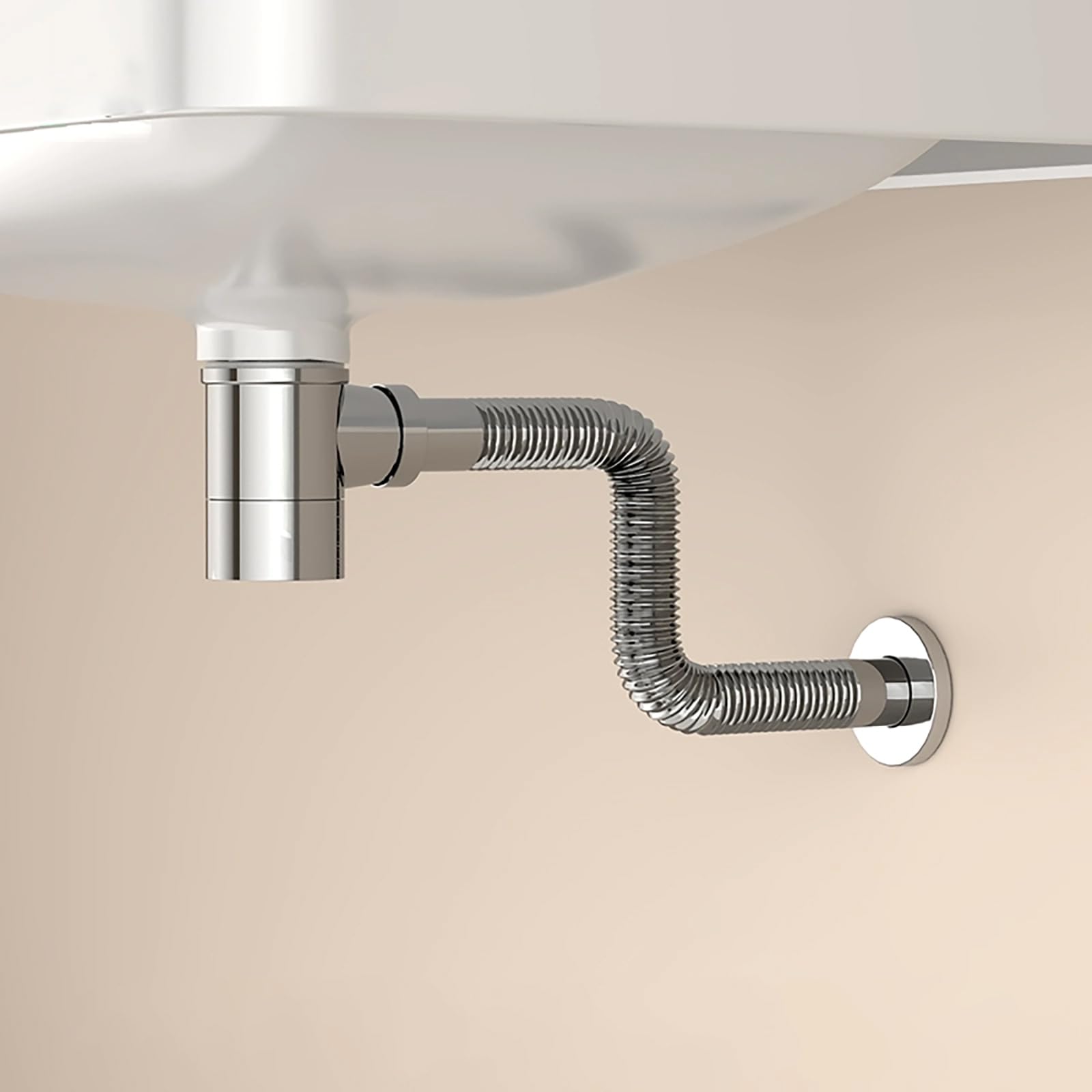 Siphon Waschbecken aus Edelstahl,Pop-Up-Ablaufventil,Überlauf,Geruchsverschluss,Flexibler Ablaufschlauch Siphon Spüle für Waschbecken Waschtisch