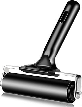 4 Inch Rubber Roller Brayer Rollers for Crafting, Hard Rubber Rollers for Printmaking, Printing, Gluing and Stamping Tools, Boat Flooring & Wallpaper (Original Version, Black)