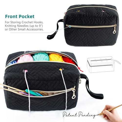 Image of MYBAGZING Small Crochet Bag Organizer - Knitting Yarn Storage for Crocheting Holder Accessories, Needles, Hooks, Gifts, Black, (AM370)