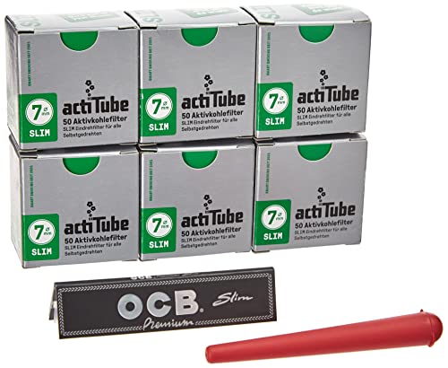 actiTube Kogu 19814 Lot 6 x50 filtres à charbon actif Slim 7,1 mm + douille Jointh