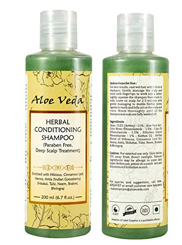 Image of Aloe Veda Herbal Conditioning Shampoo With 9 Herbal Benefits, Paraben Free, Sulphate Free - 200ml