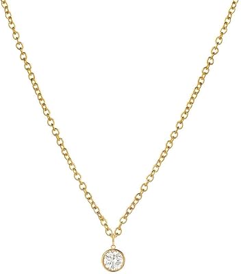 Bezel Diamond Pendant Necklace, 14k Solid Gold, Zoe Lev Jewelry