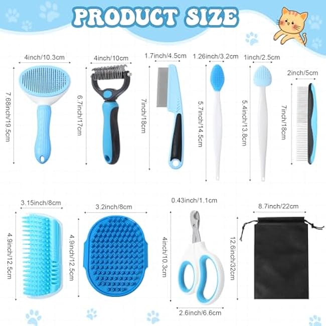 Cats Grooming Kit - 10 Pcs Pet Self Cleaning Kit for Indoor Long Hair Cats Include Brush Bath Brush Needle Comb Toothbrush Nail Clipper Nail Trimmer for Shedding Supplies-Lcuez3eJ