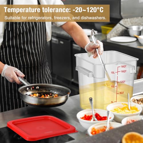 Image of Suclain 2 Pcs Square Food Storage Container Polycarbonate Clear Food Container with Lid Commercial Rice Storage with Graduations for Commercial Kitchen(18 Qt,Red)