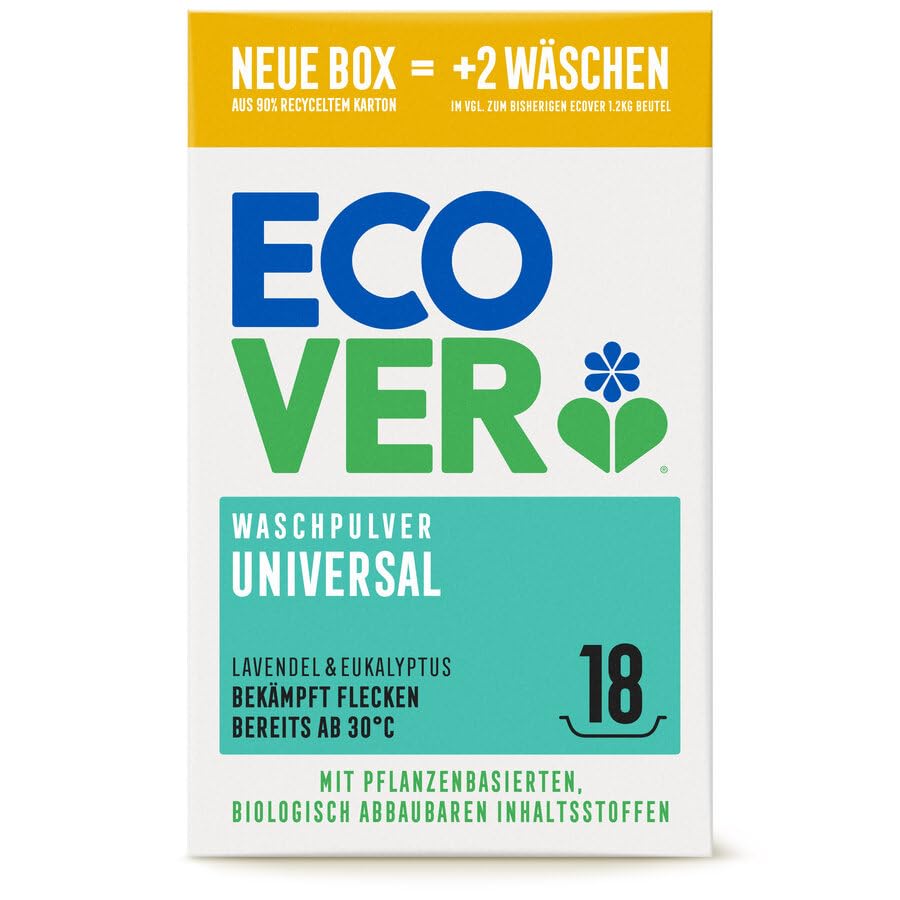 ECOVER: Detergente en polvo concentrado universal, 1,35 kg, lavanda y eucalipto (1)