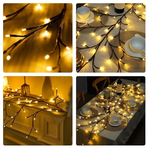 Image of Willow Vine LED Wall Lights for Home Decor, 5.5 Ft USB Powered Artificial Vine String Lights with Remote Control, 8 Lighting Modes, Bendable Branch Design with 10 Clips (72 LED)