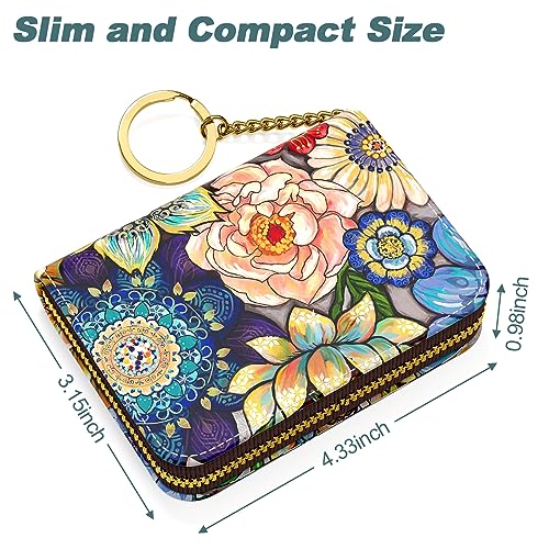 Image of Nipichsha Credit Card Holder, Small RFID Card Wallet for Women, Slim Leather Card Holder Wallet, Mandala Flower, 4.33 x 3.15 x 0.98 inches, Fashions