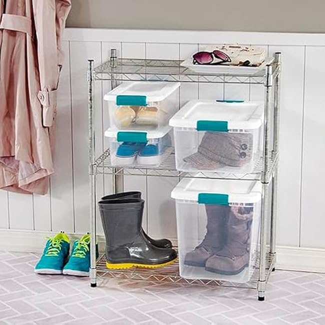 Sterilite 12 Pack 15-Quart & 6 Pack 25-Quart Storage Bins, Stackable Clear Plastic Totes w/ Latch Lids