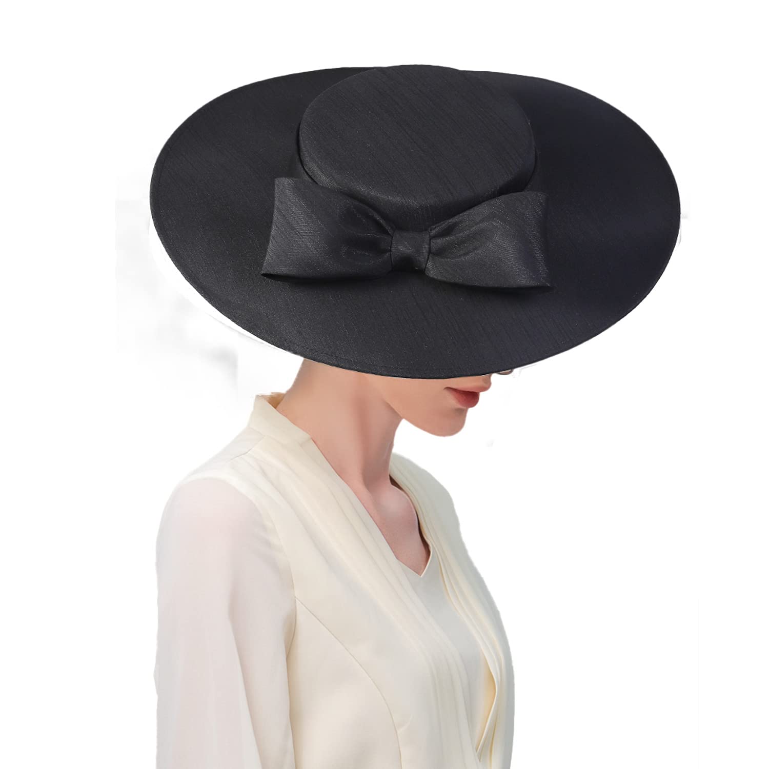 F FADVESFascinators Women Wide Brim 20s 50s Derby Pillbox Hat Bowknot Cocktail Tea Party Church Dress Hats