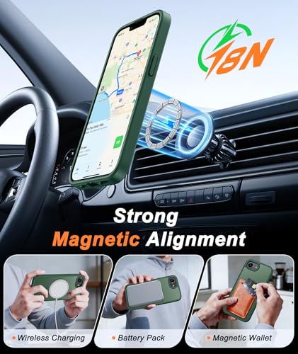 Image of FNTCASE for iPhone 17e Case Green: Translucent iPhone 16e Cases Compatible with MagSafe, Camera Protection & Tempered Glass Protector, 14FT Military Grade Drop Tested, Matte Skin-Friendly Cover