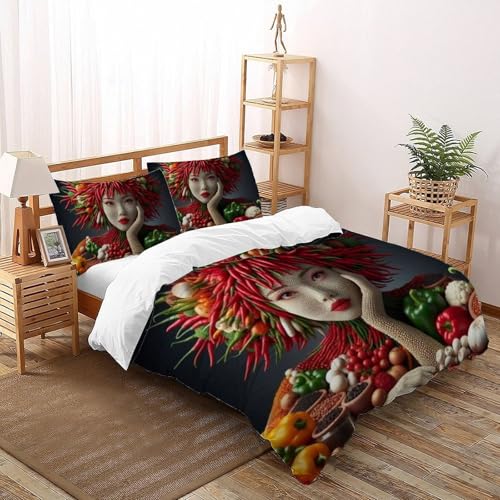 Housse de couette King 220x240cm poivrons microfibre imprimé 3D
