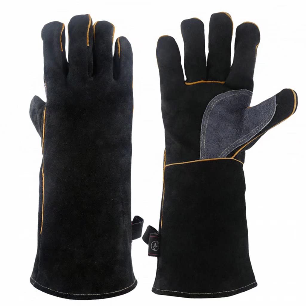 Guanti in Pelle Bovina, Guanti in Pelle per Calore Estremo e Fuoco con Cuciture, Guanti Ideali per fornelli, grigliate, Saldatura, grigliate, 14 "Fino a 932 ° F (1 Paio)