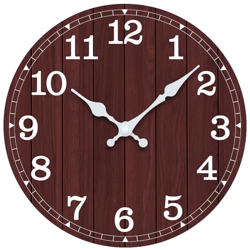 Image of Wall Clock, Modern Wall Clocks Battery Operated, Silent Non Ticking Clock Decorative for Living Room, Office, Home, School 10 Inch (Brown, White)