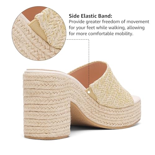 Image of Yavero Espadrille Platform Sandals For Women Raffia Chunky Heels Open Toe Bohemia Sandals for Vacation,Beach