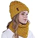 Produktbild vamei Strickmütze Damen Wintermütze Mütze Schal Set Beanie Gestrickt Mütze Winter Kombi Set Mädchen Grobstrick Schal Damen Geschenk Winterzubehör (gelb)