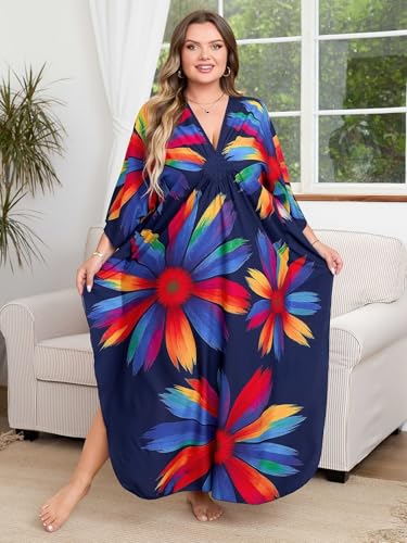 Image of Kaftan Dress for Women - Plus Size Caftan Maxi Beach Dress Moo Moos Loungewear, Swimsuit Cover Up for Beach, Pool or Vacation