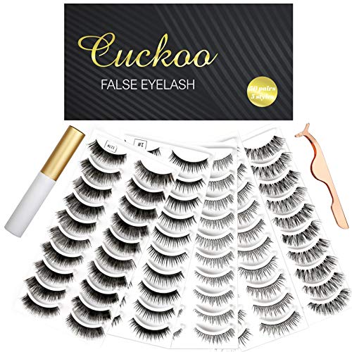 50 Pairs 5 Styles Lashes Handmade False Eyelashes Set with Eyelash Glue Fake Eyelashes Pack,10 Pairs Each Style, Eyelashes Natural Look, With Free Eyelash Tweezer