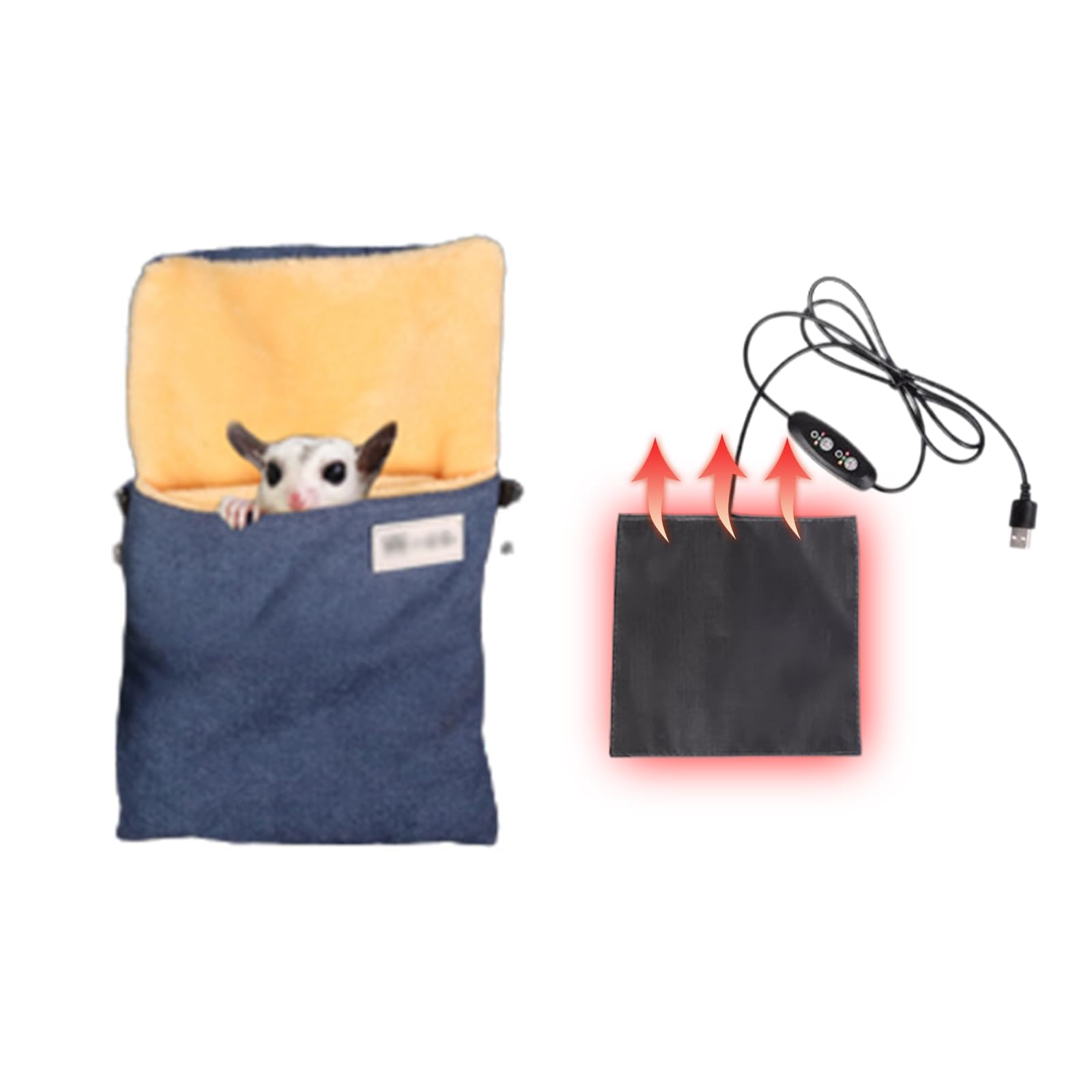 MANON ROSA Hamster-Hängematte mit USB-Heizkissen, für kleine Tiere, warmes Hängebett für Ratten, Mäuse, Zuckergleiter, Eichhörnchen, Frettchen, Winternest, Versteck für Haustierkäfigzubehör