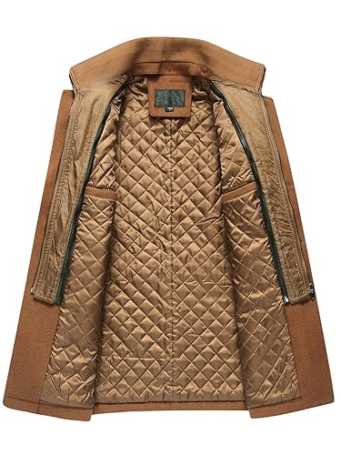 Image of INVACHI Men's Wool Blend Coat Warm Winter Trench Coat with Detachable Soft Scarf Single Breasted Pea Coat