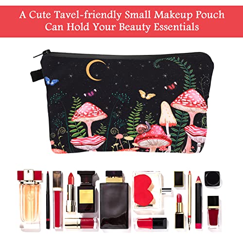 WLLHYF Cosmetic Bag for Women Small Makeup Bag for Purse Water Resistant Toiletry Bag Printed Makeup Pouch Travel Make Up Organizer Bag for Washing Bedroom Storage (Mushroom) - Image 4
