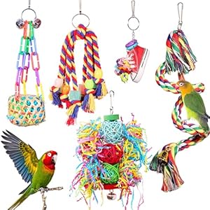 Bird Toys for Parakeet，ESRISE Parrot Conure Chewing Shredding Foraging Toys with Rope Perch, Bird Cage Accessories for Cockatiel Budgies Lovebird