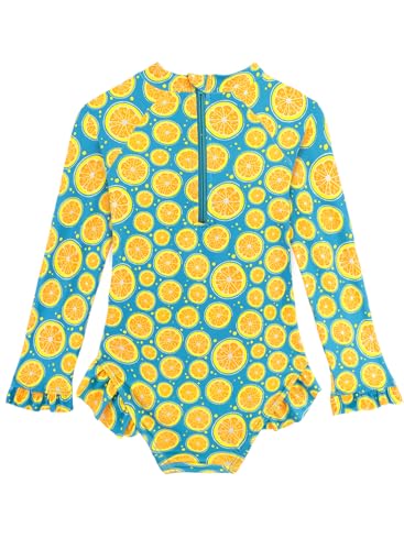 Image of Baby Toddler Girl Long Sleeve Ruffle Swimsuit One Piece Zipper Rash Guard Bathing Suit with UPF 50+ Sun Protection