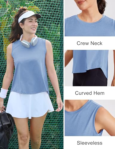 Image of MAGCOMSEN Workout Tank Tops Woman Summer Open Back Yoga Athletic Shirts Sleeveless Tie Back Loose Fit Gym Muscle Tank