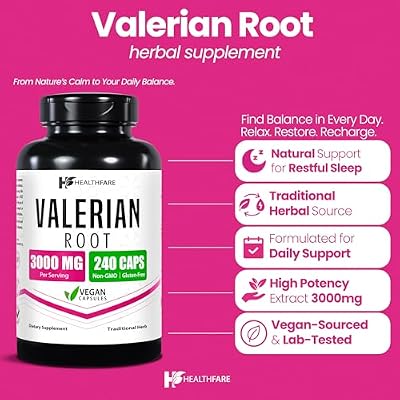 Healthfare Valerian Root Capsules | 3000mg High Potency Extract | 240 Vegan Pills | Herbal Supplement for Relaxation & Sleep Support | Non-GMO, Gluten-Free, Made in USA