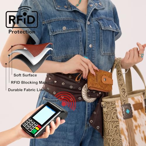 Image of Wrangler Wallet Women Small Credit Card Holder Tooled Floral Zip Around | Small Wallet with Rfid Blocking Zip Credit Card Case, Compact & Easy to Carry, Western Style, Gift for Female Ladies