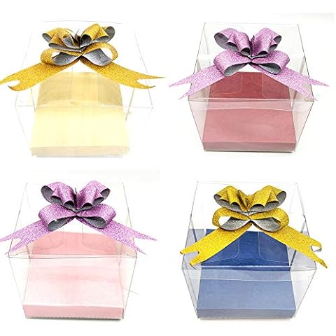 HOPELF 4"x4"x4" Clear Candy Apple Boxes Set With Hole Top for Caramel Apples, Ornaments,Treats. Pack of 61 Including Boxes X20,Bases X20,Bowknots X20,Ribbon X20m Cover