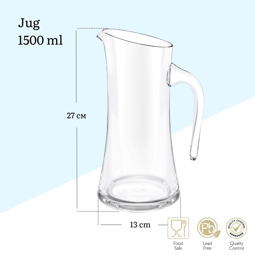 Wilmax szklany dzbanek 1,5 l z 6 szklankami na wodę 390 ml w zestawie | dzbanek na wodę do soku, wody, mrożonej herbaty, mleka, szklanej karafki | dzbanek na wodę | nadaje się do mycia w zmywarce |