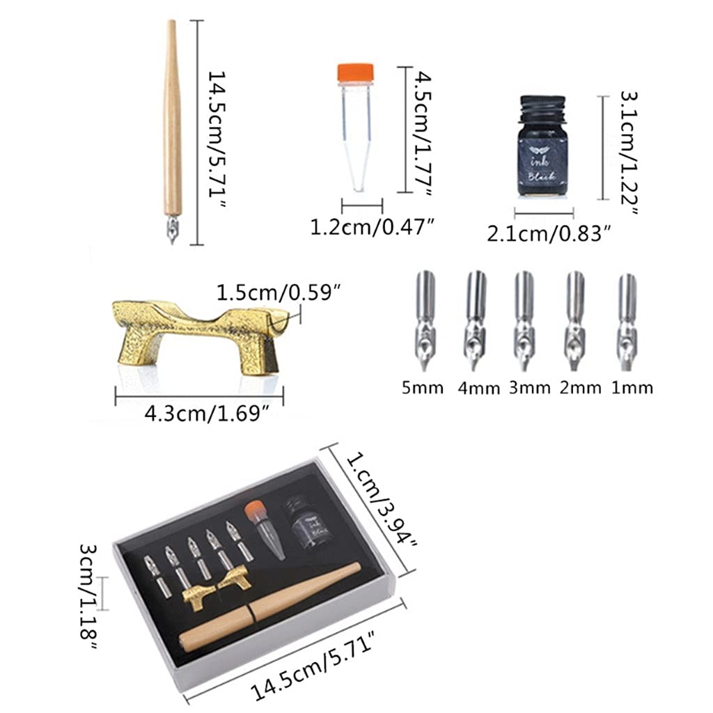 1 Set Stylo Plume Calligraphie Rétro avec 5 Plumes Kit d'encre Coffret Cadeau pour Lettrage Esquisse Dessin Papeterie (Couleur : C) (B) (A)