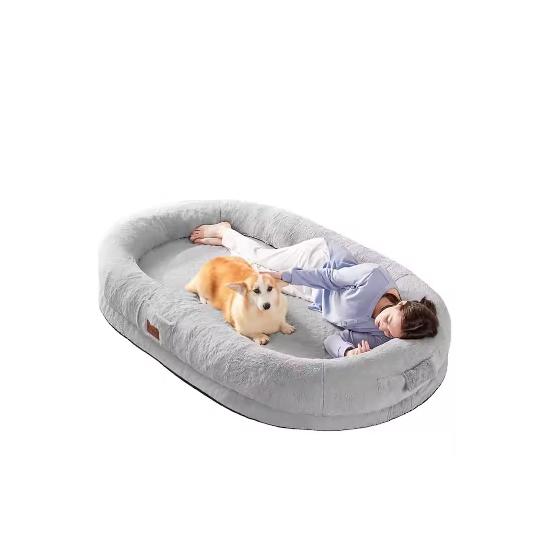 Lit gonflable pour chien humain : dites adieu au stress avec ce lit ovale en fourrure douce