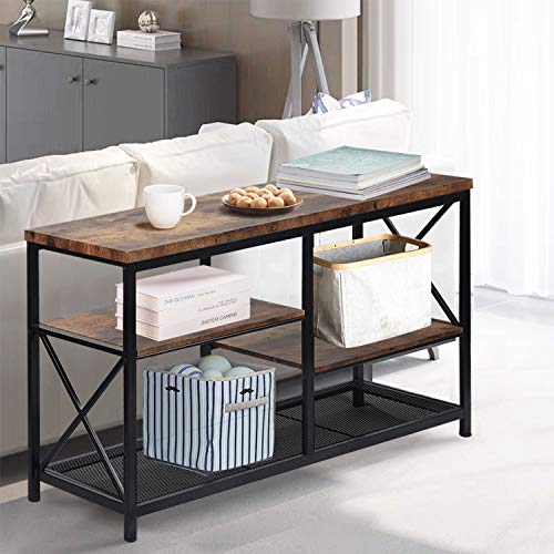 NSdirect Console Sofa Table,51\" Rustic Console Table&TV Stand,Industrial 3-Tier Long Hallway/Entryway Table with Storage Open Bookshelf for Living Room Bedroom Entryway,Brown Oak