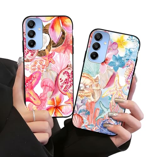 Zrutru 2 Pack Cute Summer Phone Case for Samsung Galaxy A15 5G 6.5',Collage Flower Aesthetic Floral Cases Beach Preppy Coastal Cover for Women Girls,Black Slim Protection Funda for Samsung A15 5G
