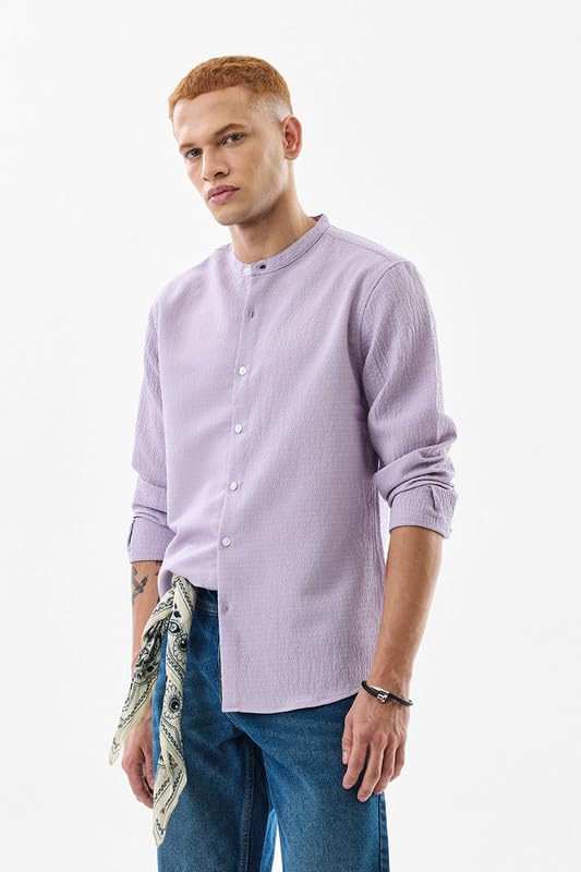 Image of SNITCH Lavender Textured Cotton-Lycra Blend Shirt