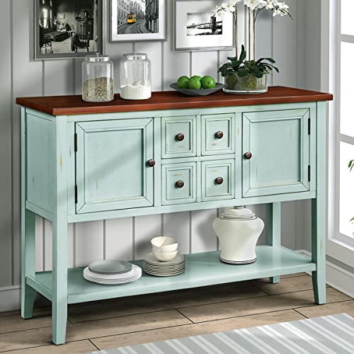 Merax Console Sofa Table With 2 Drawers, Cabinets And Bottom Shelf For Living Room, Kitchen, Entryway Or Hallway Sideboard, Retro Blue #TOP10