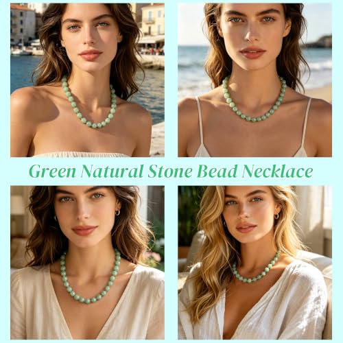 Image of GINAZL Natural Stone Beaded Choker Necklace for Women, Chunky Multicolor Gemstone Handmade Necklace, Boho 12MM Bead Summer Beach Jewelry Gifts for Women