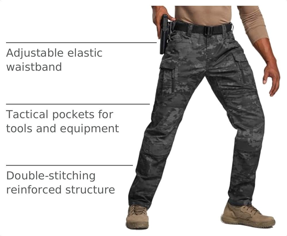 Image of CQR Men's Flex Stretch Tactical Pants, Water Resistant Ripstop Cargo Pants, Lightweight EDC Outdoor Work Hiking Pants