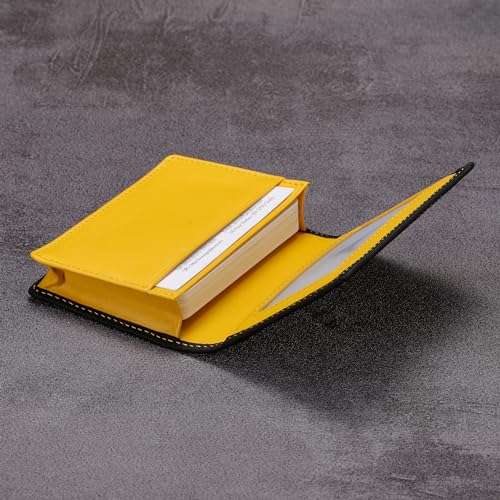 Image of HISCOW Full Grain Leather Business Card Holder Case | Minimalist EDC wallet, gusset holds 25 cards, ID window, fits folded bills, bifold profile, premium gifts for men & women
