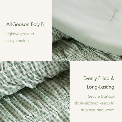 Image of Intelligent Design Ruched Shabby Chic Green Queen Comforter Set, 3pc | Girls Bedding Set, French Country, All Season Down Alternative, Cozy, Machine Washable, Lightweight, Breathable